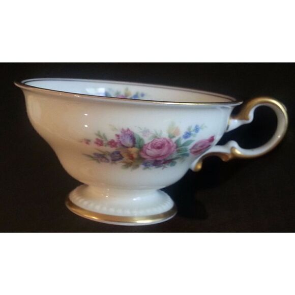 Castleton Rose Footed Tea Cup Saucer Gold Trim USA  Antique - Picture 8 of 8